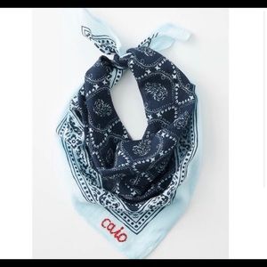 ANTHROPOLOGIE Blue Sweet Sentiments Embroidered Caio Scarf Bandana